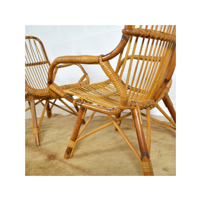 Paire de fauteuils vintage en rotin - 1960