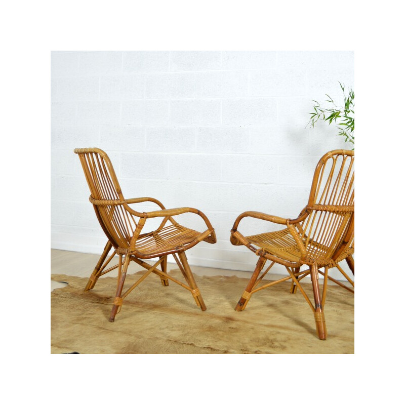 Mid-century pair of armchairs in rattan - 1960s