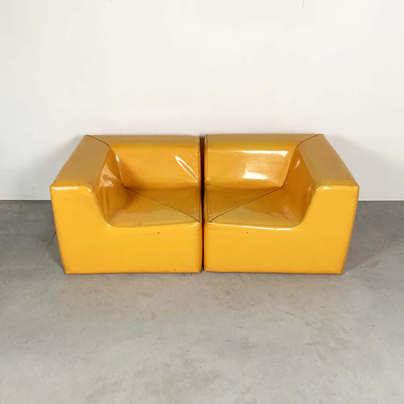 Vintage Modular Yellow Vinyl Sofa, 1980s