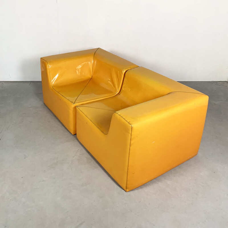 Canapé modulaire Vintage en vinyle jaune, 1980