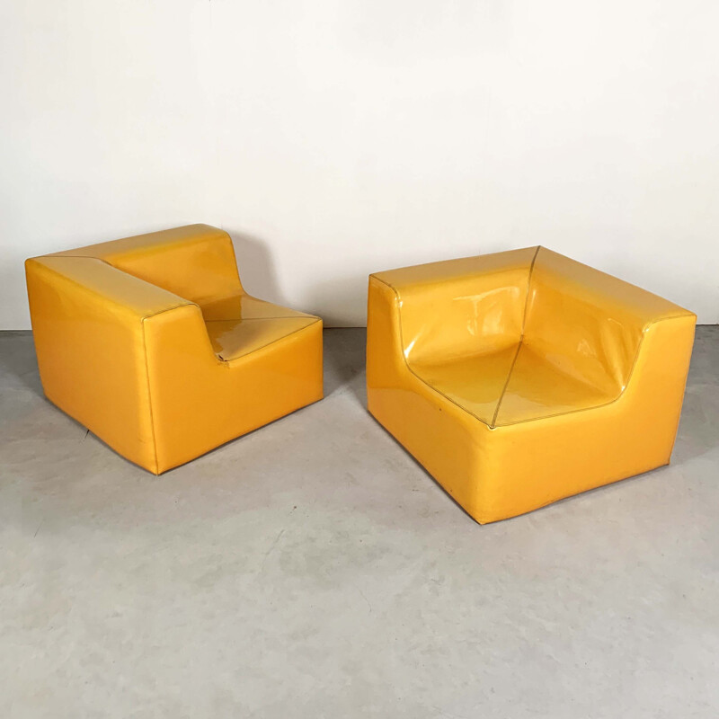 Vintage Modular Yellow Vinyl Sofa, 1980s