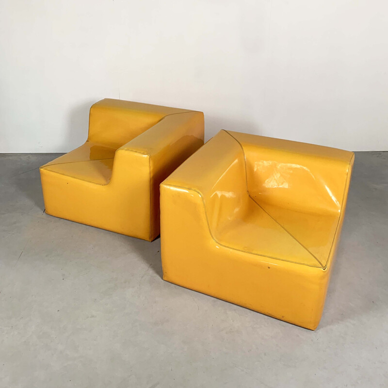 Vintage Modular Yellow Vinyl Sofa, 1980s