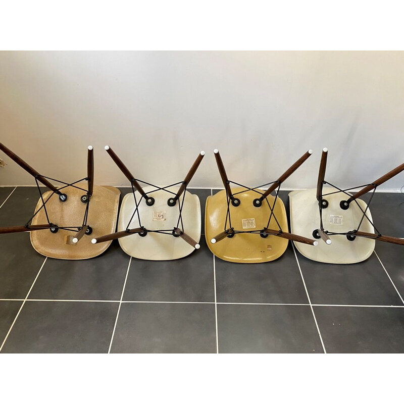 Vintage 4 chaises dsw ochre eames herman miller vintage walnut noyer 1970