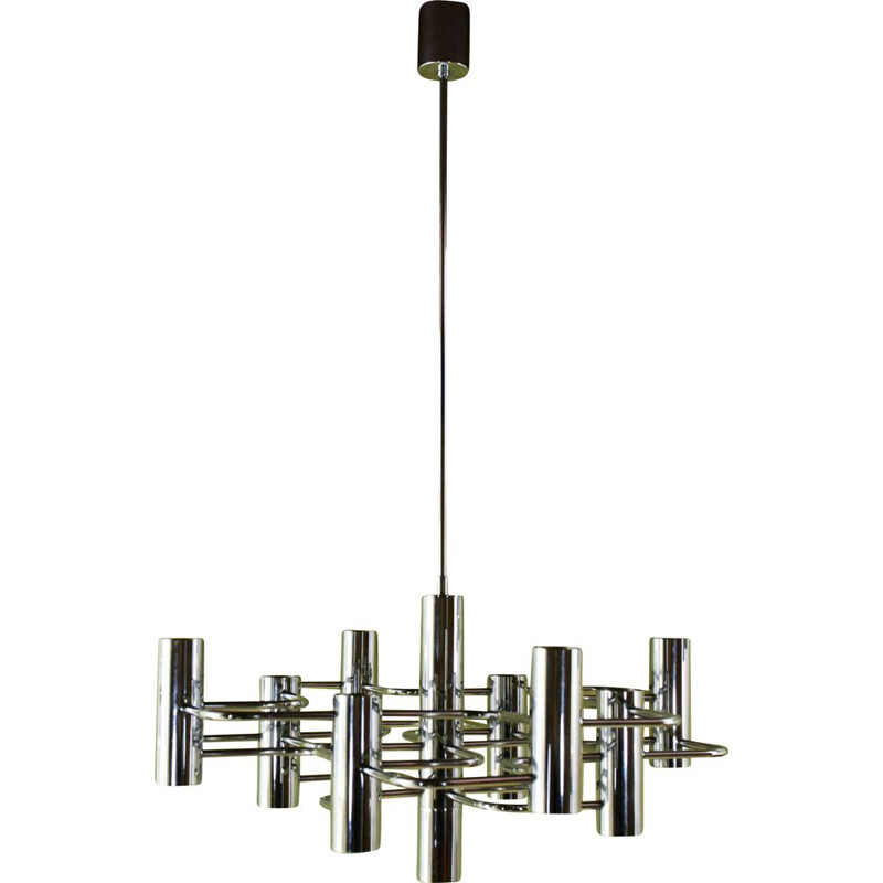 Vintage Chandelier in chrome plated metal Gaetano Sciolari