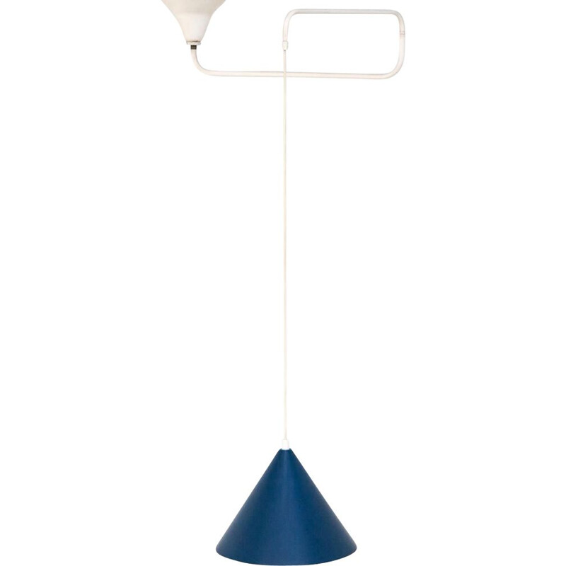 Vintage blue metal hanging lamp, Hoogervorst Anvia 1960s