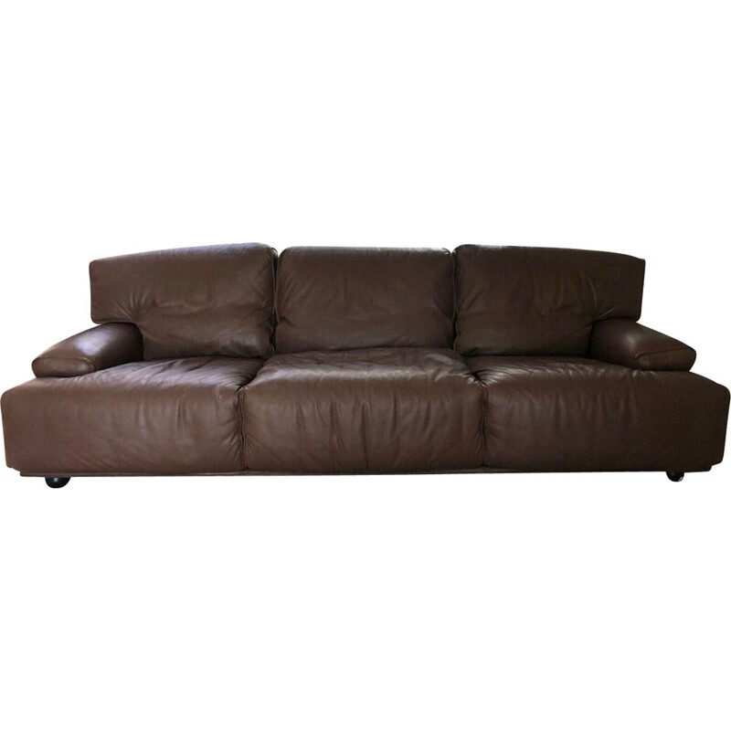 Vintage 3-seater brown leather sofa Brunati 1980