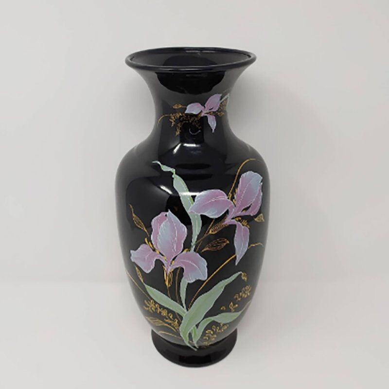 Vintage Ceramic Vase with Flowers Motifs, French 1950s