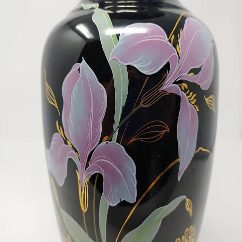 Vase vintage en céramique avec motifs de fleurs, français 1950