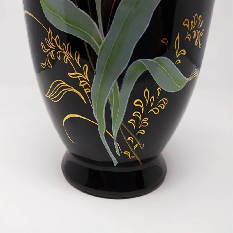 Vintage Ceramic Vase with Flowers Motifs, French 1950s