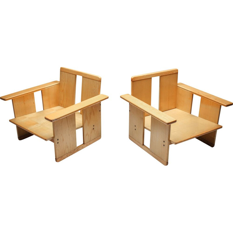 Pair of Vintage Scarpa crate chairs Maxalto Afra & Tobia 1970s