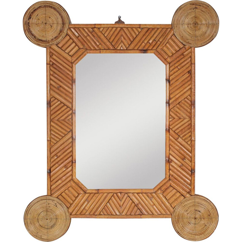 Miroir vintage Bambou et rotin par Arpex 1970