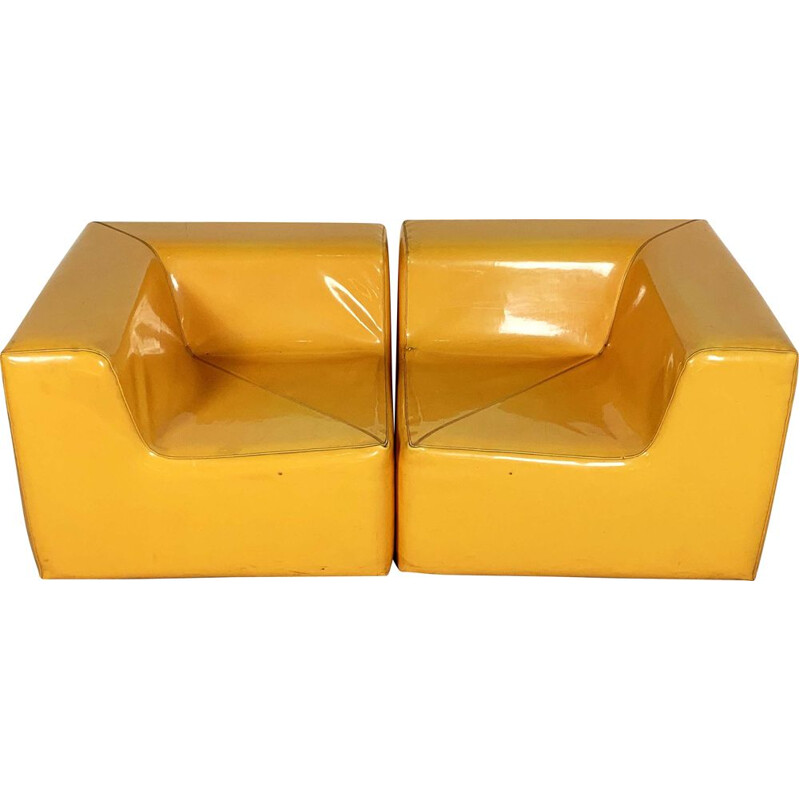 Vintage Modular Yellow Vinyl Sofa, 1980s