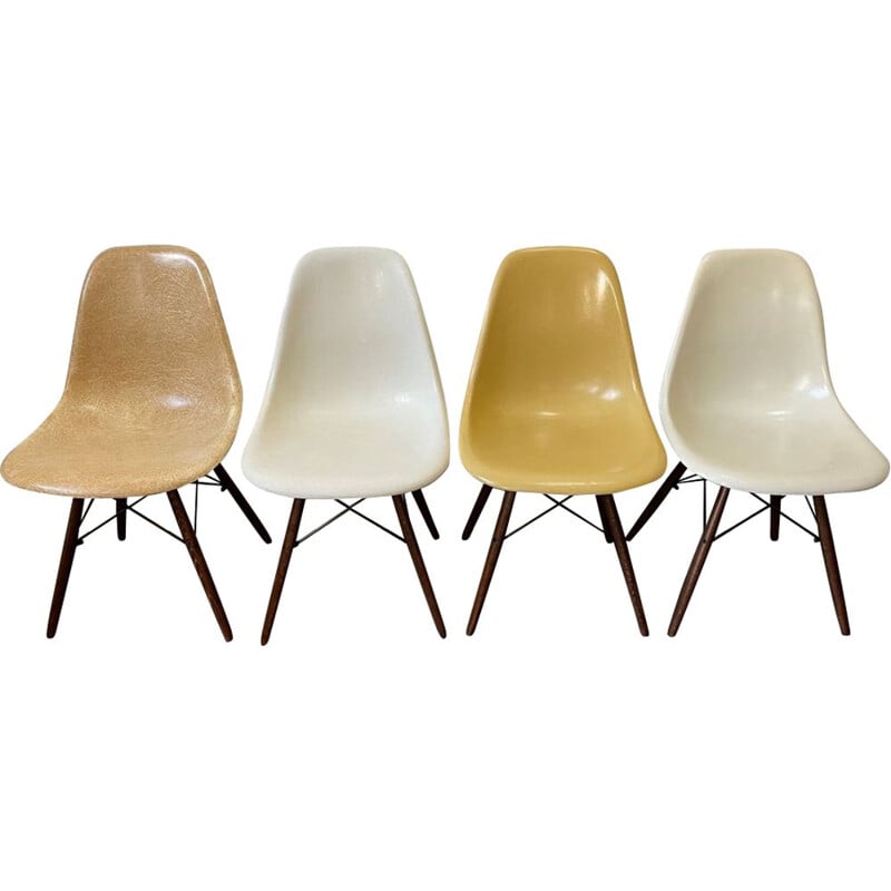 Ensemble de 4 chaises Vintage dsw ochre eames herman miller vintage walnut noyer noyer 1970