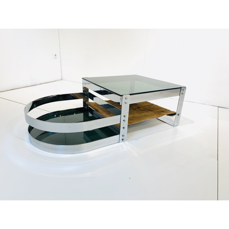 Vintage Steel and Cow coffee Table 1970