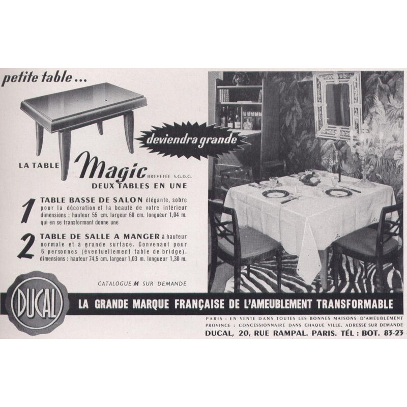 Table vintage révélation par A. Ducrot, Ducal, France 1950