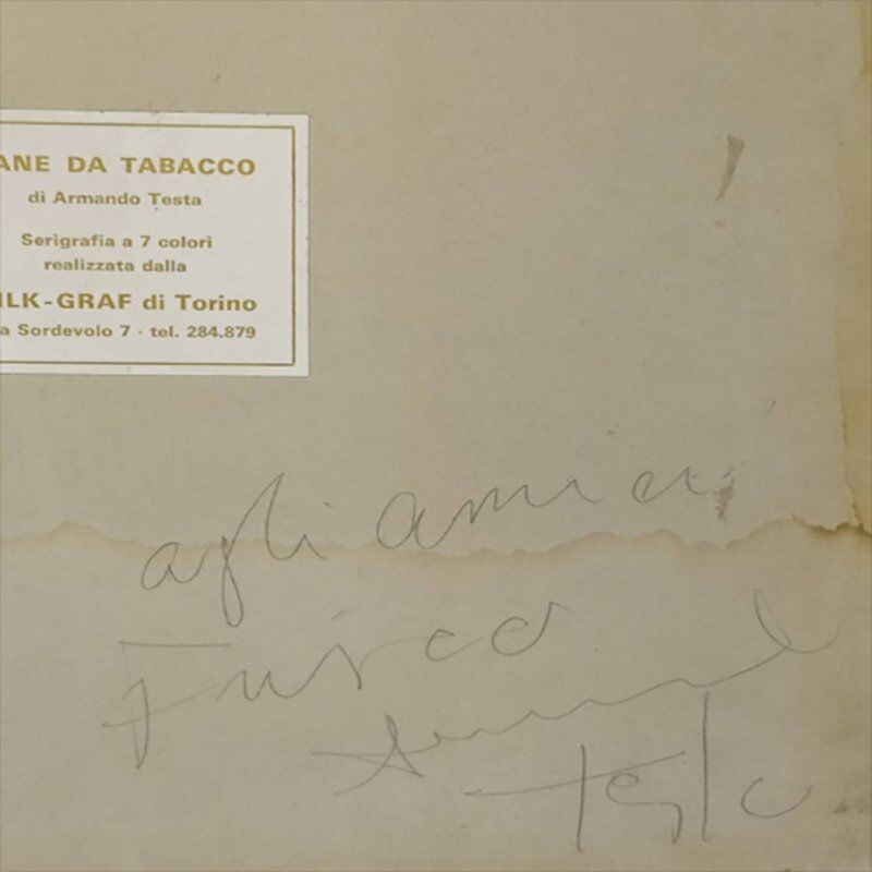 Vintage zeefdruk van Cane da Tabacco door Armando Testa, 1970