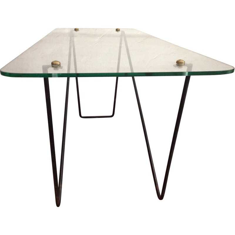 Mid century coffe table in glass and metal - 1950s