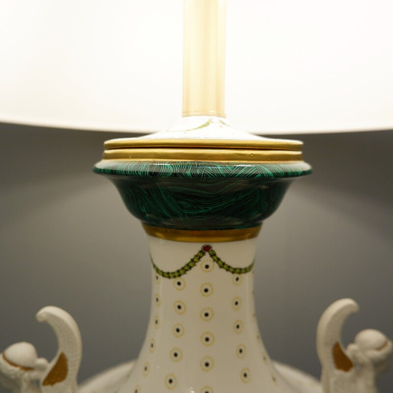 Pair Of Vintage Italian Porcelain Table Lamps By Giulia Mangani, Neo-Classical Urn Shaped
