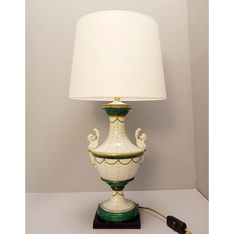  Pair Of Vintage Italian Porcelain Table Lamps By Giulia Mangani, Neo-Classical Urn Shaped