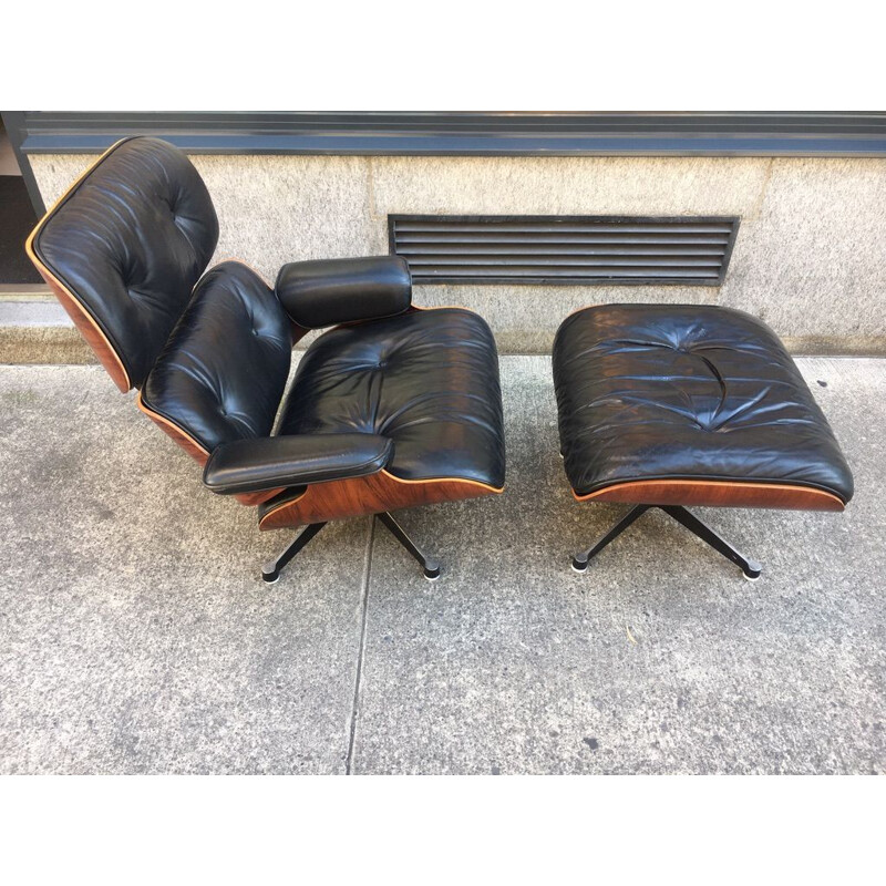 Vintage Eames Lounge Chair et Ottoman Palissandre Charles & Ray 1975