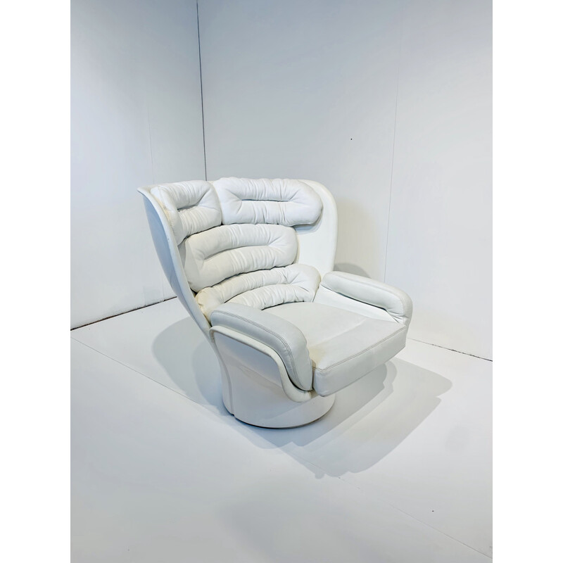 Vintage White Leather "ELDA" Armchair by Joe Colombo for Comfort