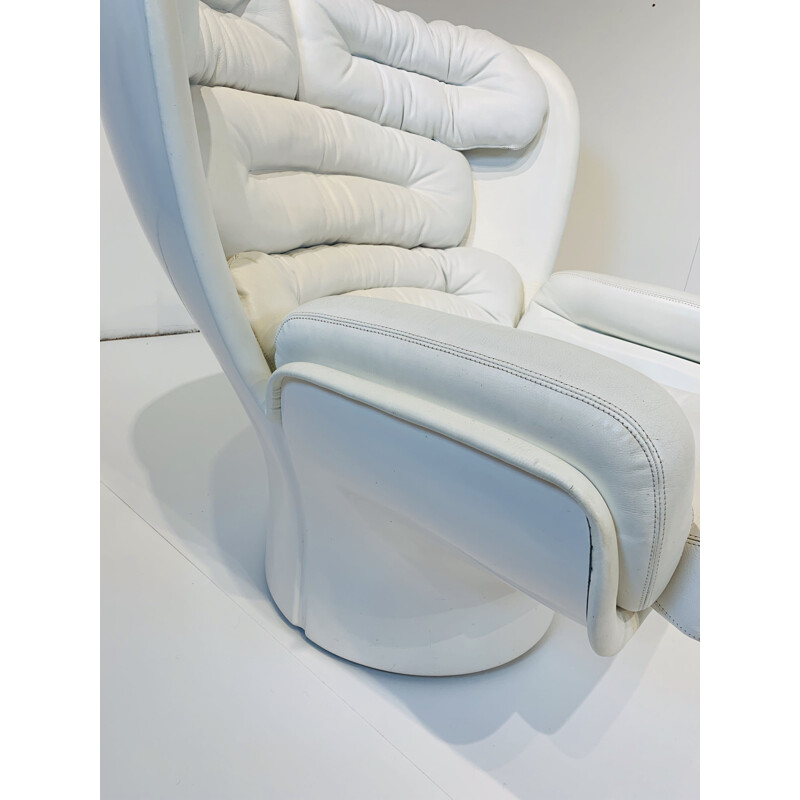 Vintage White Leather "ELDA" Armchair by Joe Colombo for Comfort