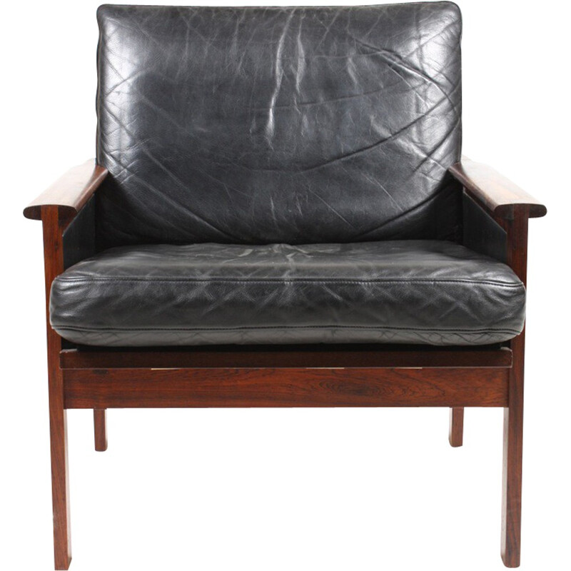 Eilersen Scandinavian "Capella" armchair in black leather, Illum WIKKELSO - 1950s