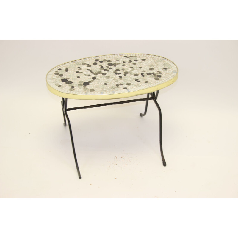Vintage Elongated round mosaic table or plate table