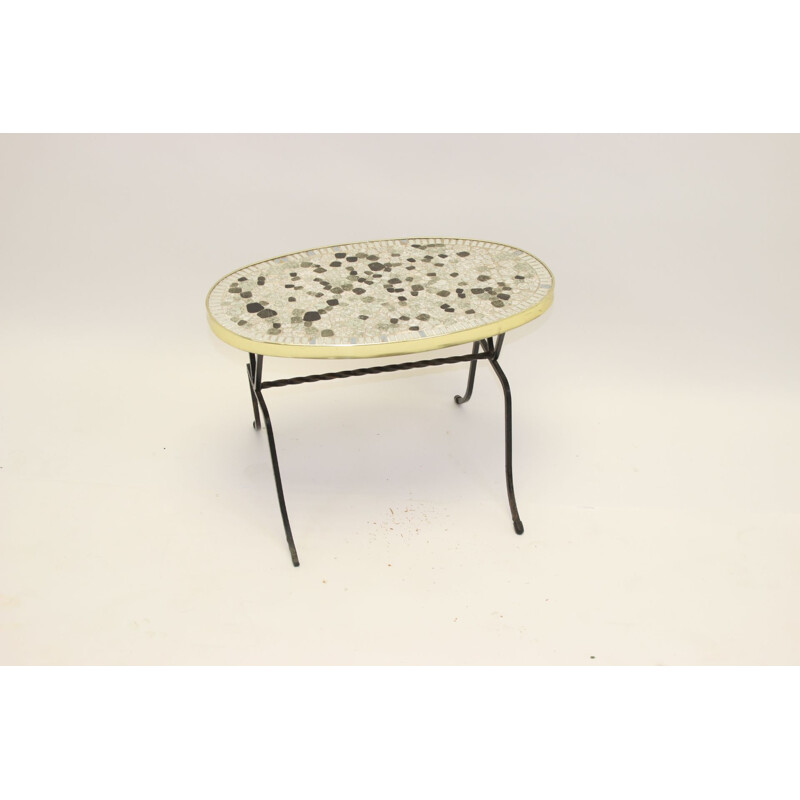 Vintage Elongated round mosaic table or plate table