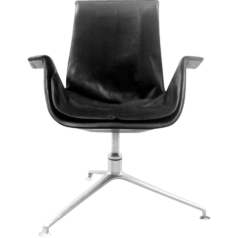 Walter Knoll "tulipe 6772" armchair in aluminum and black leather, Preben FABRICIUS and Jorge KASTHOLM - 1960s