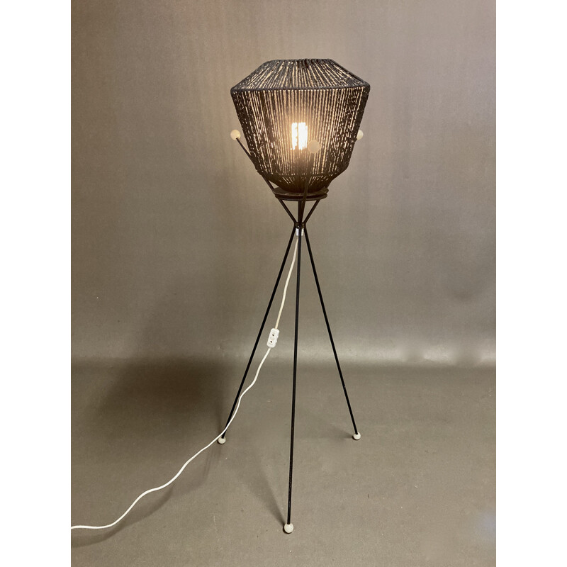 Vintage black tripod floor lamp 1950