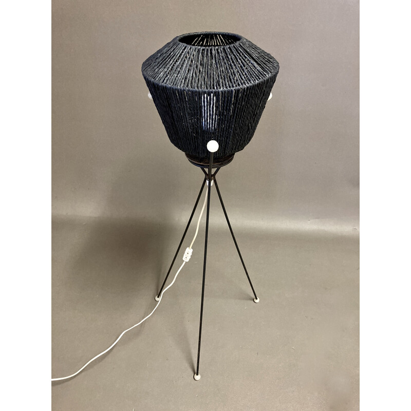 Vintage black tripod floor lamp 1950