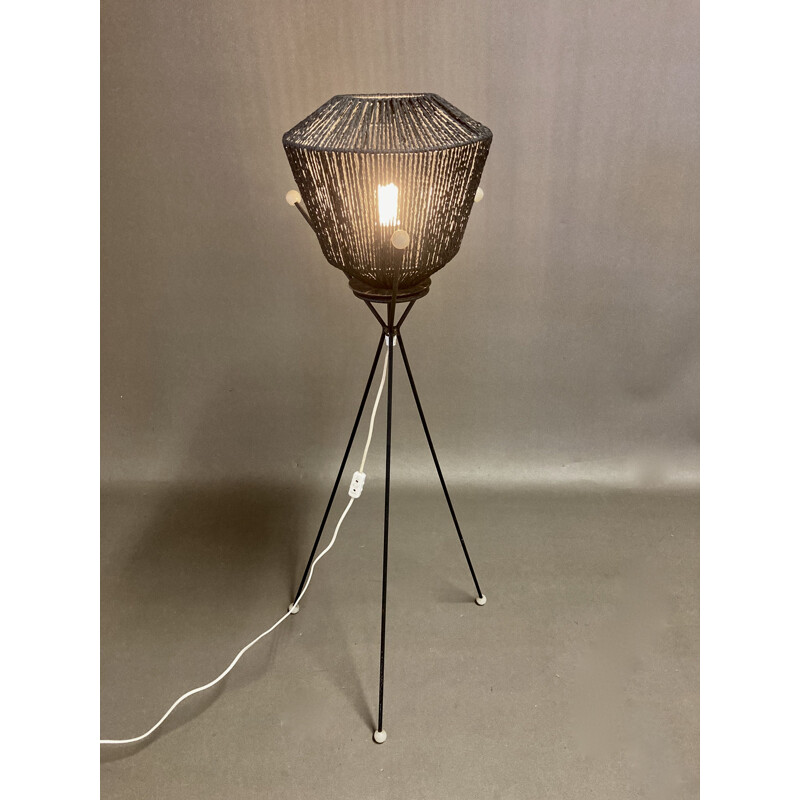 Vintage black tripod floor lamp 1950