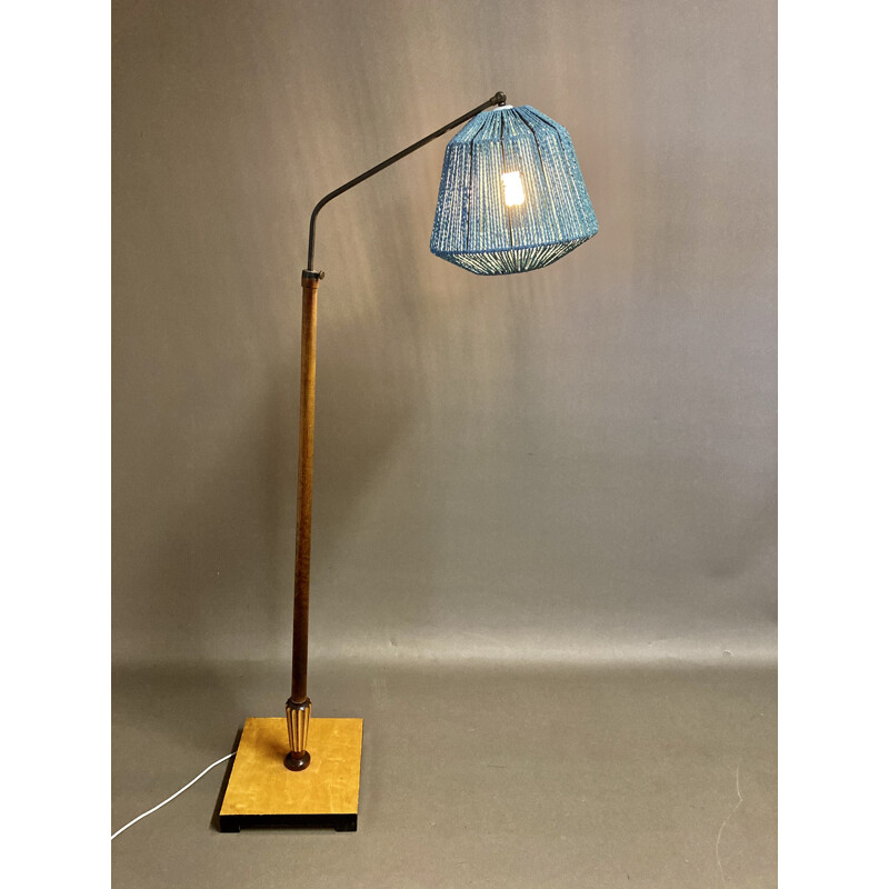 Vintage floor lamp walnut brass modular cord 1950