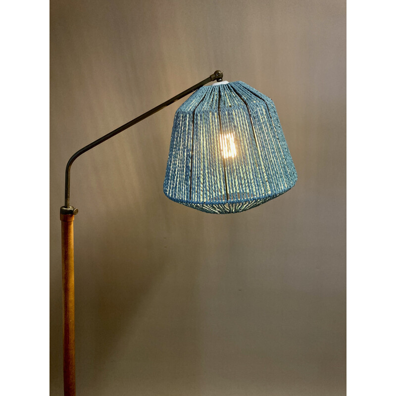 Vintage floor lamp walnut brass modular cord 1950