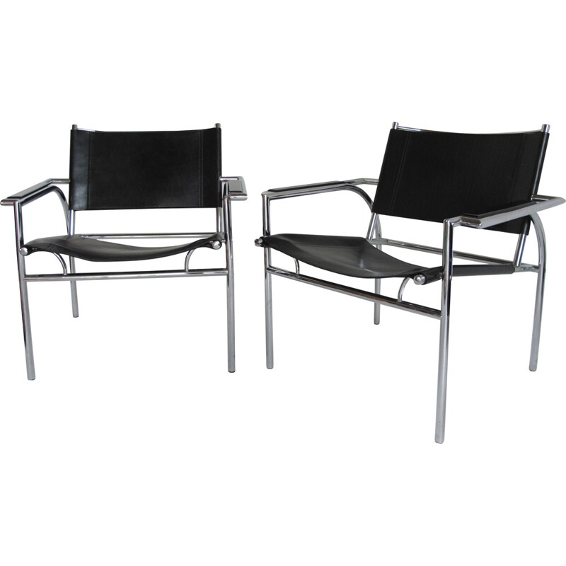 Pair of Leolux armchairs in chrome steel and leather, Gerard VOLLENBROCK - 1980s