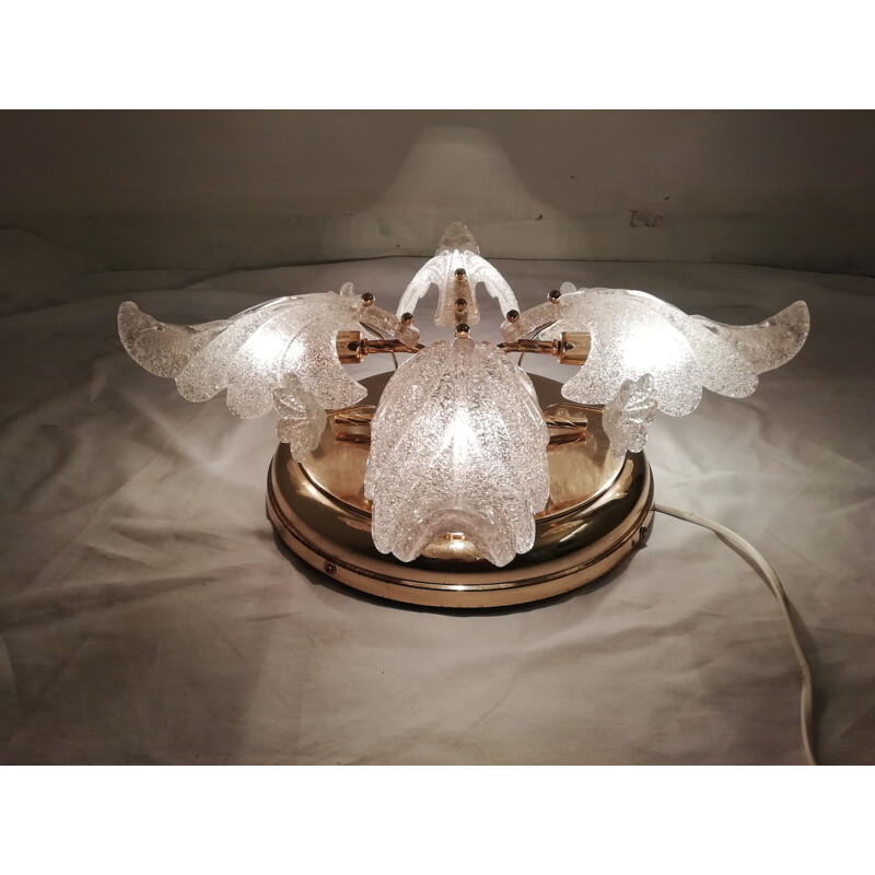 Vintage glazen plafondlamp met ronde verchroomde metalen structuur van Murano