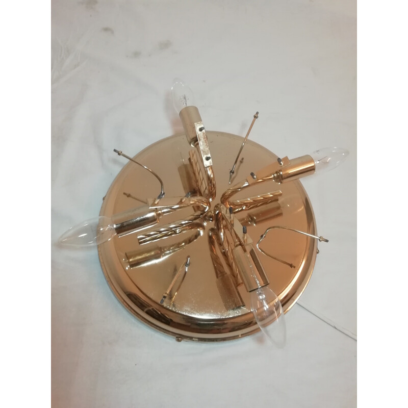 Candeeiro de tecto em vidro Vintage com estrutura metálica circular cromada de Murano