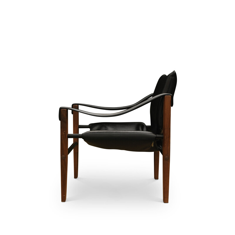 Mid-Century Black Vinyl & Teak Safari Chair by Maurice Burke for Arkana, 1960s