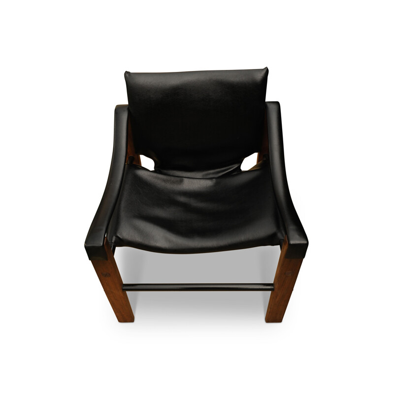 Mid-Century Black Vinyl & Teak Safari Chair by Maurice Burke for Arkana, 1960s