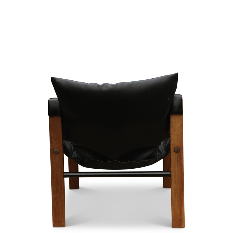 Mid-Century Black Vinyl & Teak Safari Chair by Maurice Burke for Arkana, 1960s