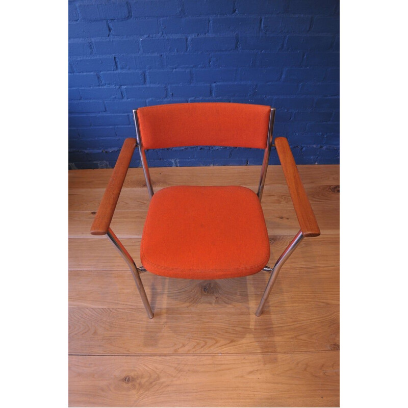 Mid-Century Chrome Armchair with Orange Upholstery from Antocks Lairn