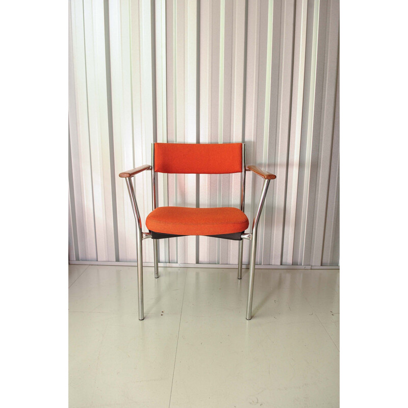 Mid-Century Chrome Armchair with Orange Upholstery from Antocks Lairn