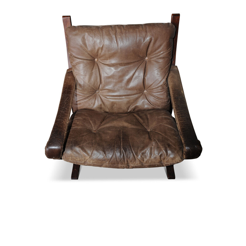 Fauteuil lounge vintage Siesta en cuir brun vintage par Ingmar Relling pour Westnofa, 1960