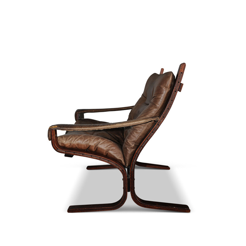 Fauteuil lounge vintage Siesta en cuir brun vintage par Ingmar Relling pour Westnofa, 1960