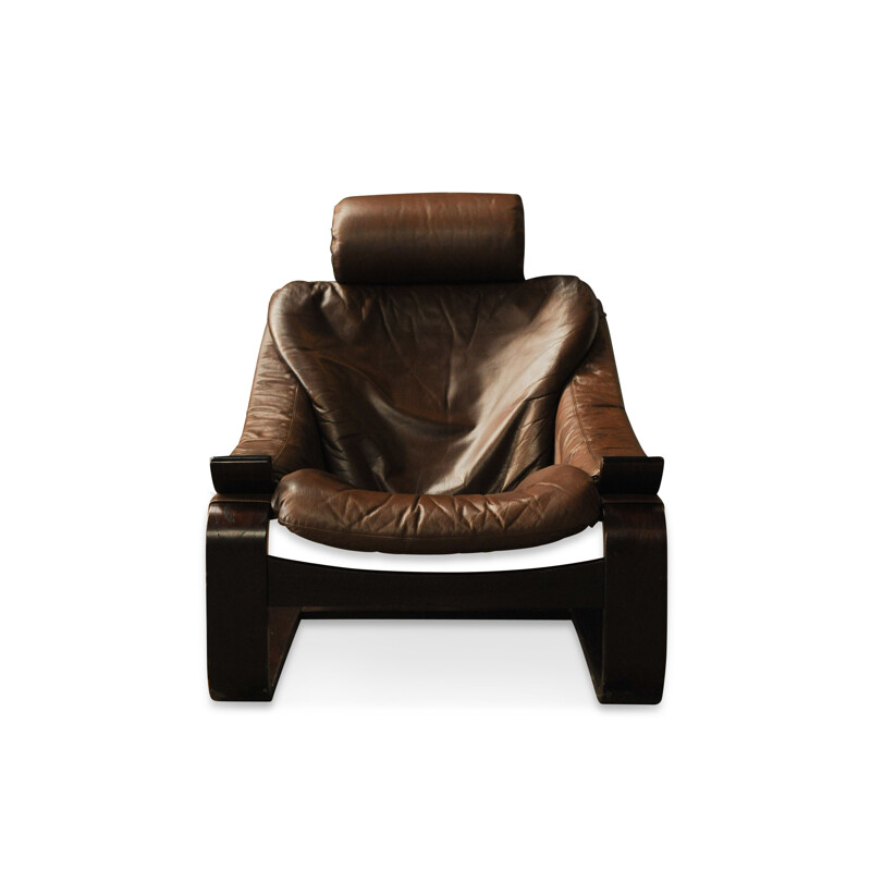 Pair of Vintage Brown Leather Hook Lounge Chair by Åke Fribytter for Nelo Möbel, 1970s