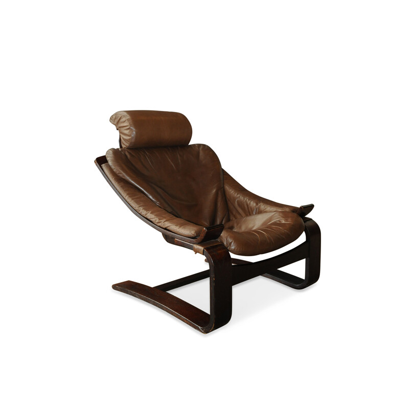Paire de fauteuils lounge vintage en cuir brun à crochets de Åke Fribytter pour Nelo Möbel, 1970