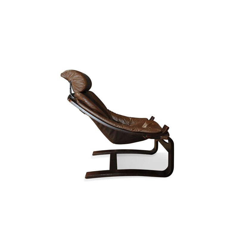 Pair of Vintage Brown Leather Hook Lounge Chair by Åke Fribytter for Nelo Möbel, 1970s