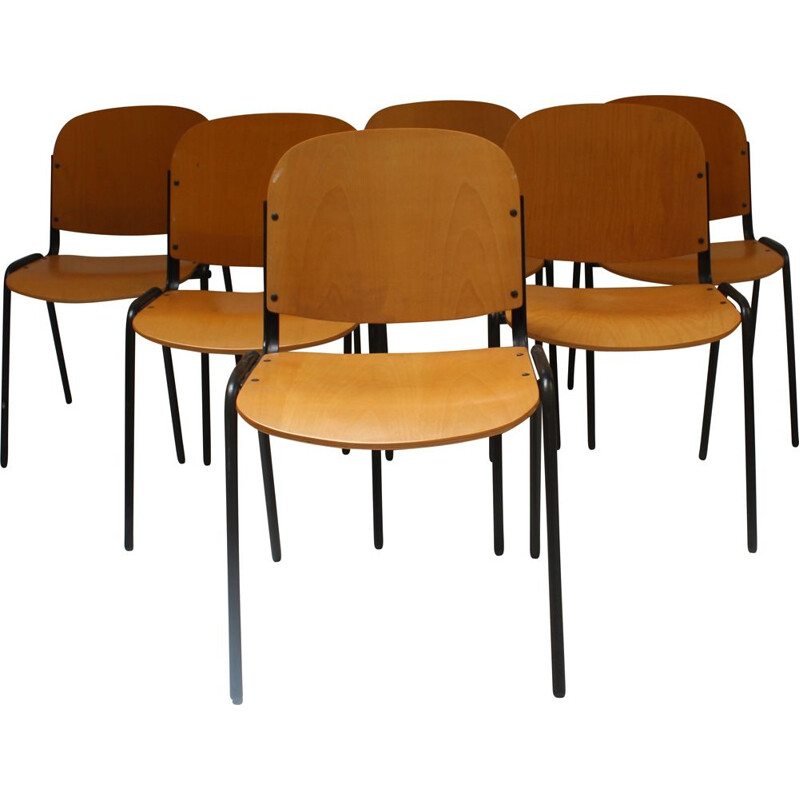 Series of 6 industrial vintage chairs 