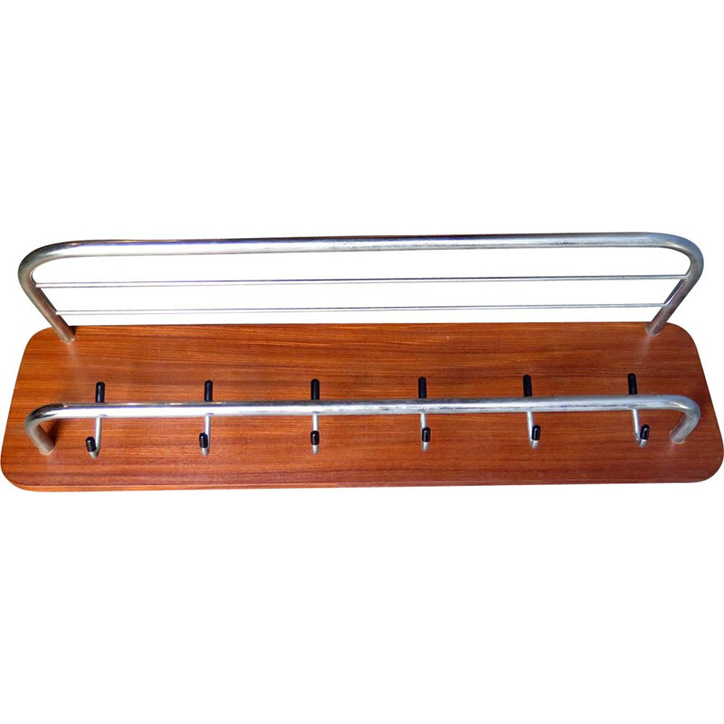 Vintage Coat rack in wood and chrome metal, 1950s